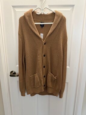 GAP Shawl Collar Button-Up Cardigan in Camel Brown